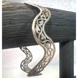 Vtg Sterling Silver 925 Wavy Openwork Bangle Bracelet 7.75" 12.6g Vine design